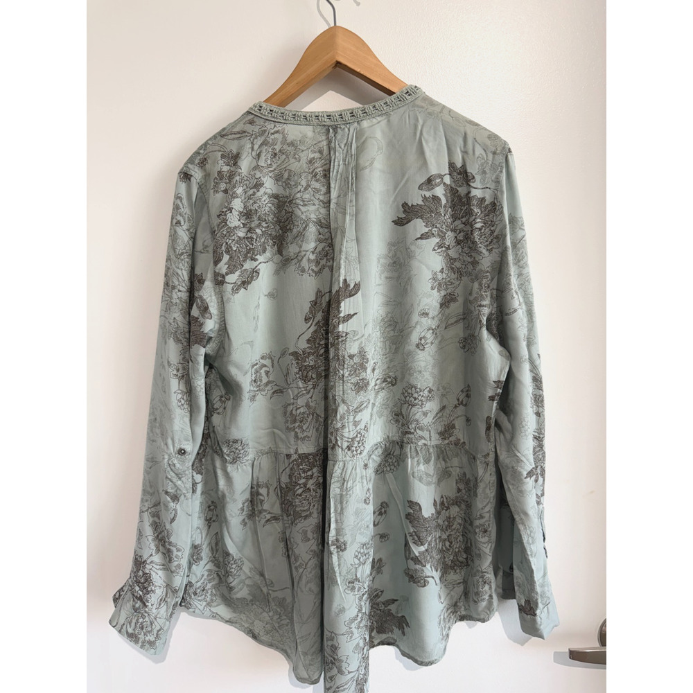 Vintage America Boho Peasant Tunic Top sage Floral Crochet Trim Cottagecore L - Picture 3 of 10